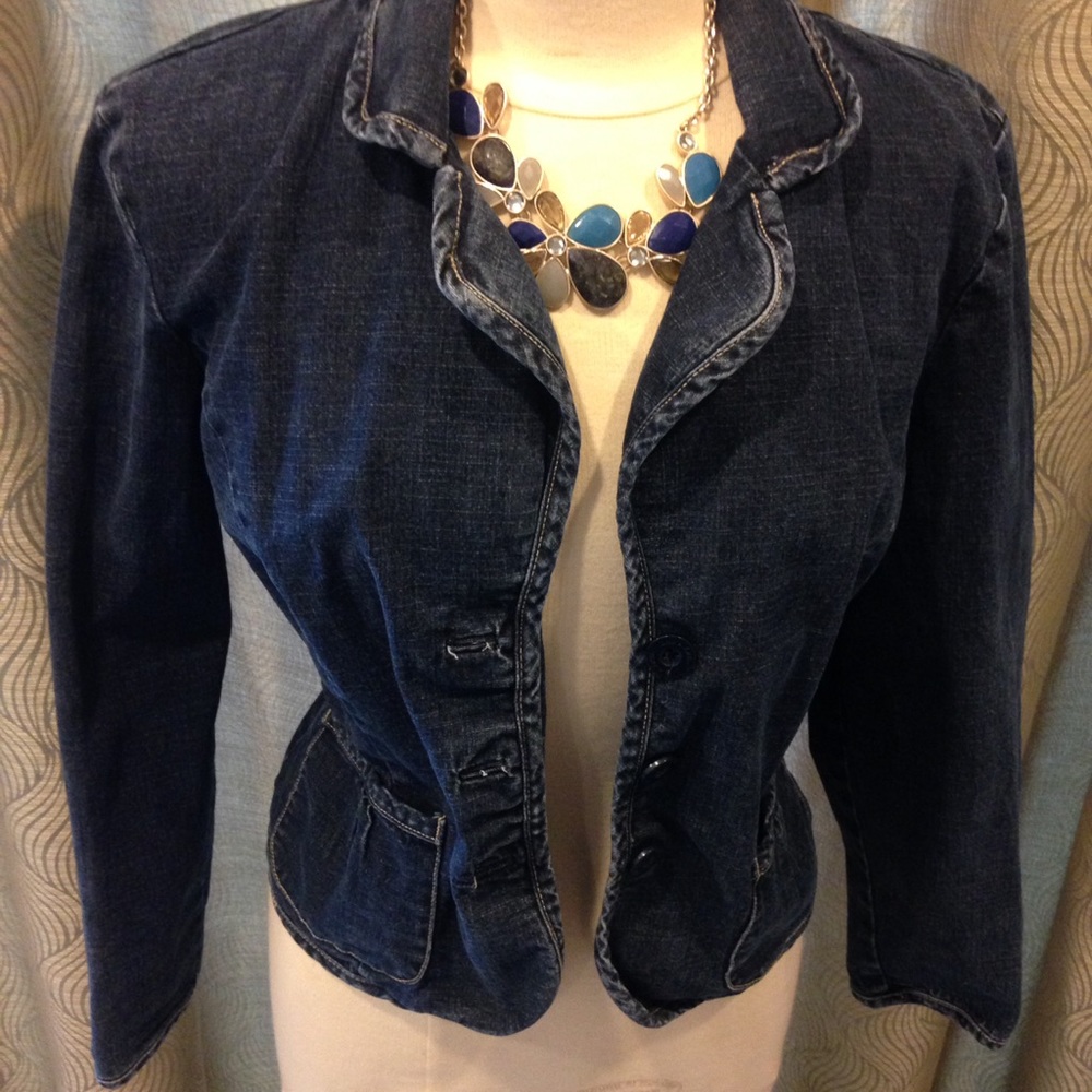 "Liv A Little" dark wash denim blazer jacket